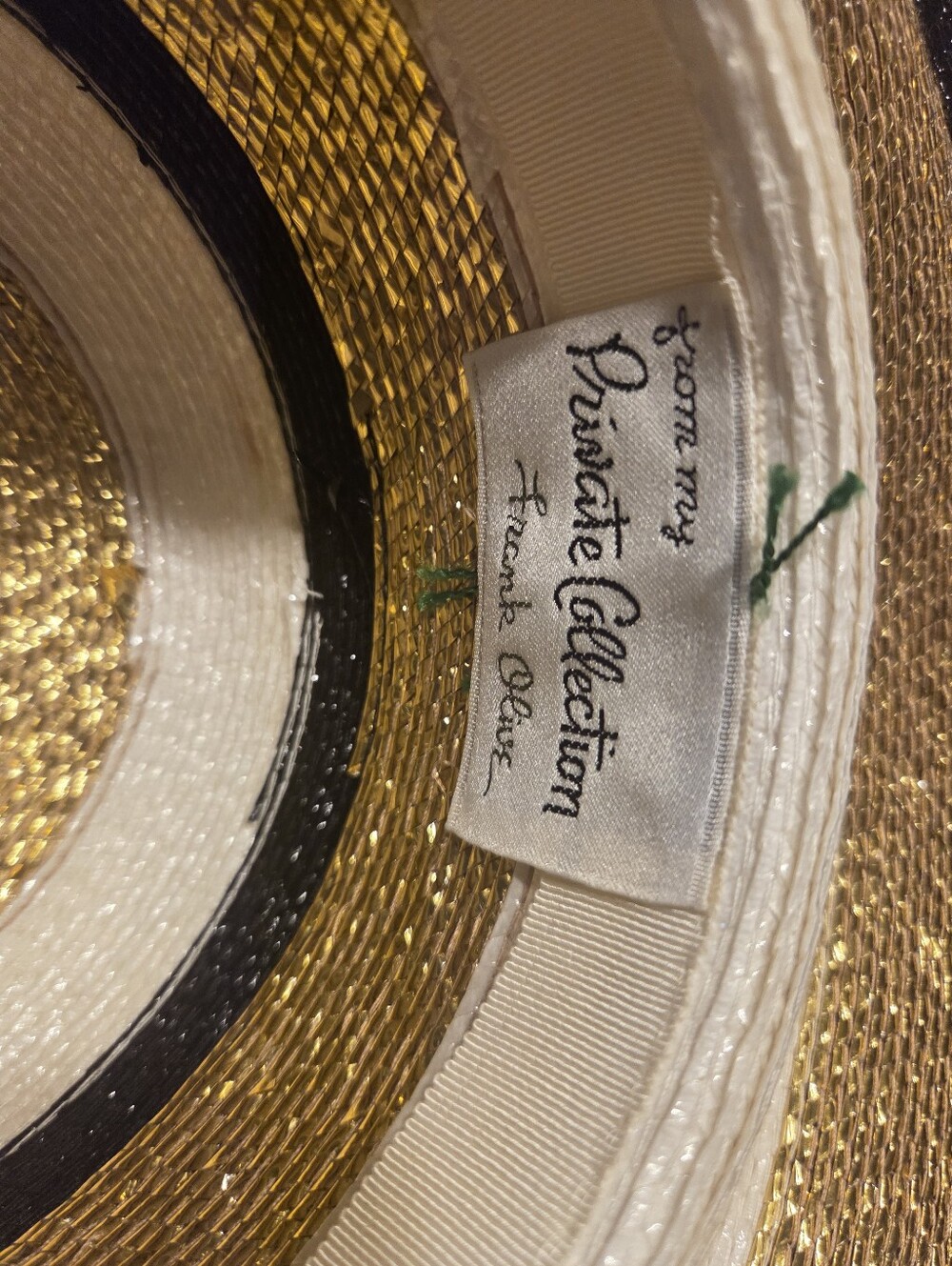 Vintage FRANK OLIVE Stylish Gold & White Straw Sun Hat with Black Band - Picture 7 of 7